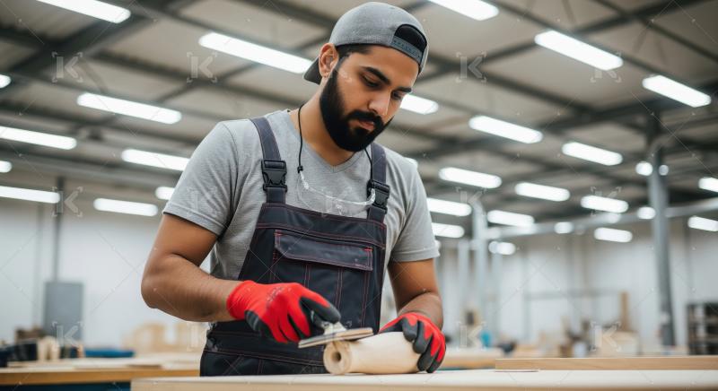 A male carpenter meticulously planes a wooden piece at a well-li