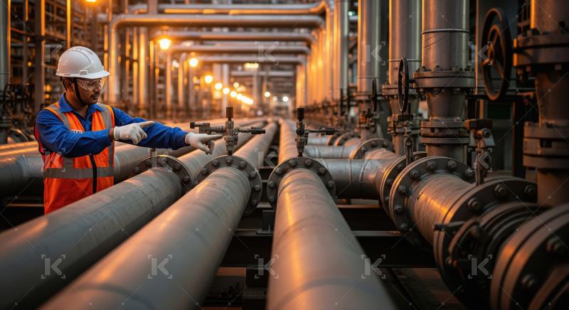 Indian engineer in a helmet and safety vest inspects massive int