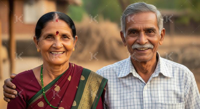 Happy indian senior couple in traditional attire