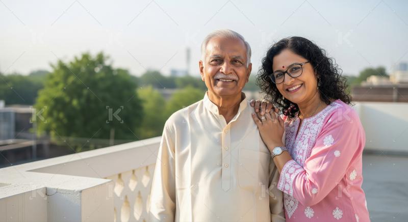 Happy indian senior couple in traditional attire