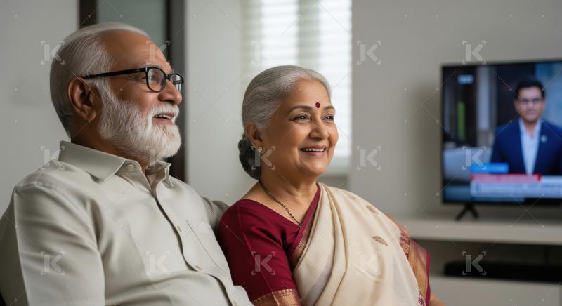 Happy indian senior couple in traditional attire