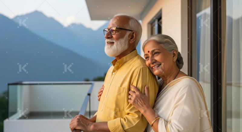 Happy indian senior couple in traditional attire
