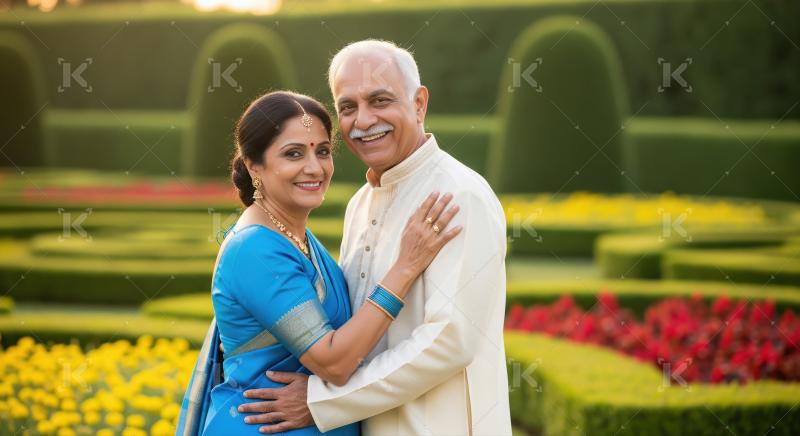 Happy indian senior couple in traditional attire