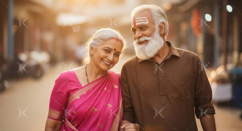 Happy indian elderly couple smiling together