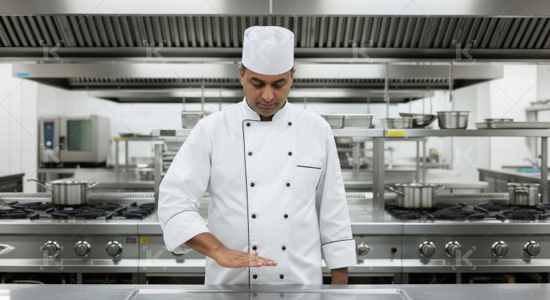 A chef in spotless uniform and hat stands confidently in a profe