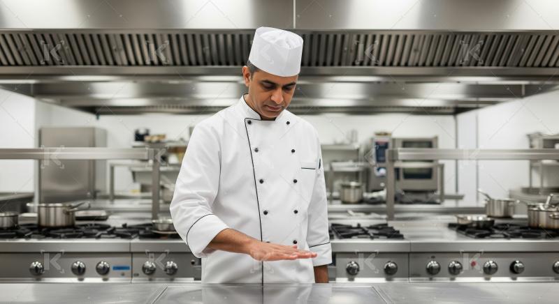 A chef in spotless uniform and hat stands confidently in a profe