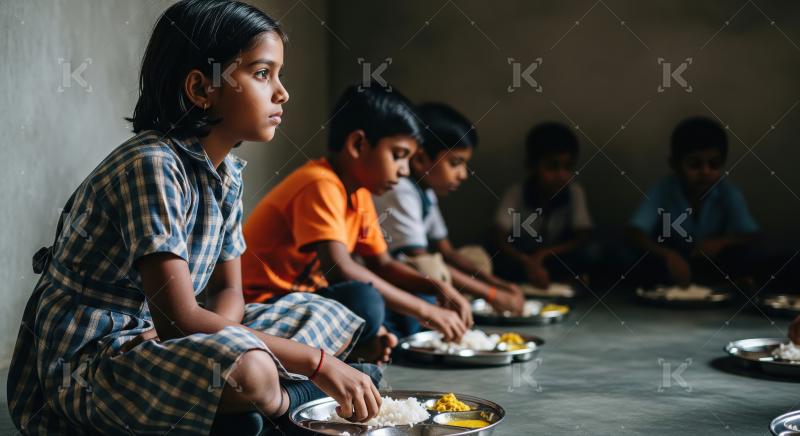 Group of schoolchildren in uniform quietly sit on the floor, enj