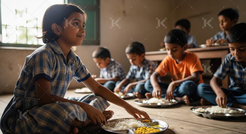 Group of schoolchildren in uniform quietly sit on the floor, enj