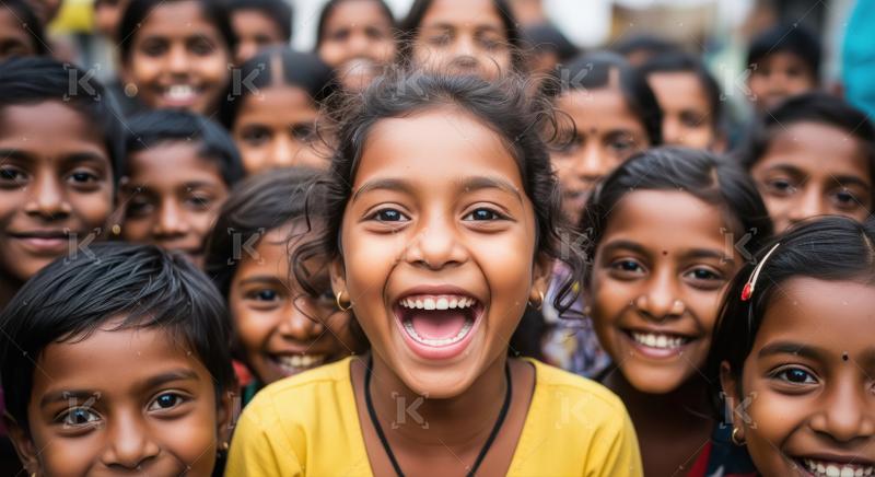 A vibrant group of smiling children, with one joyful girl in the