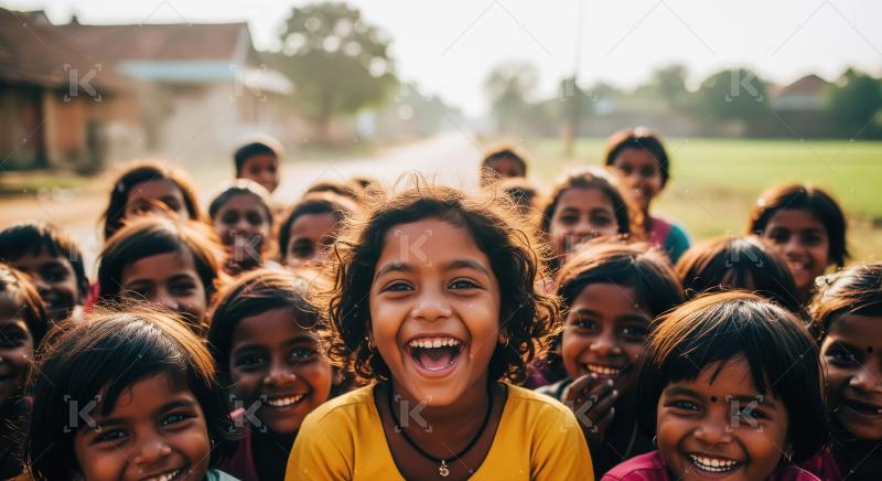 A vibrant group of smiling children, with one joyful girl in the