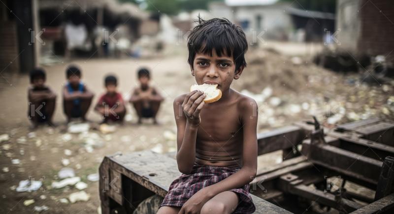 Indian poor and hungry little boy