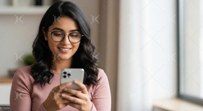 Young beautiful indian woman using smartphone