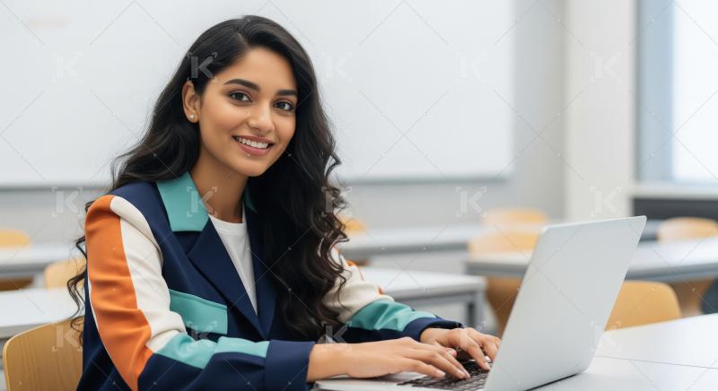 Young indian woman using laptop at office