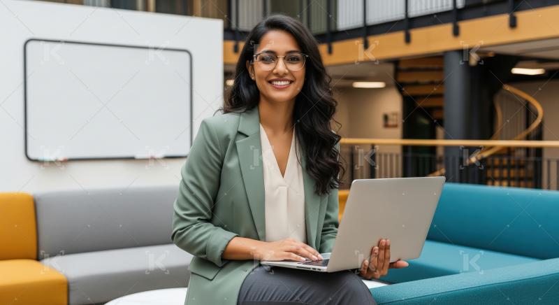 Young indian woman using laptop at office