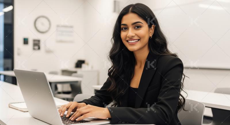 Young indian woman using laptop at office