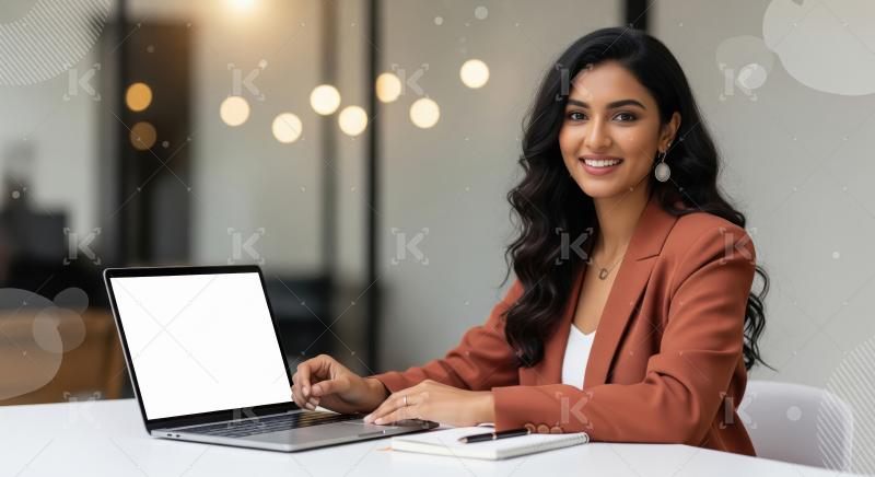 Young indian woman using laptop at office