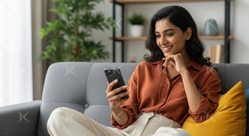 Young beautiful indian woman using smartphone