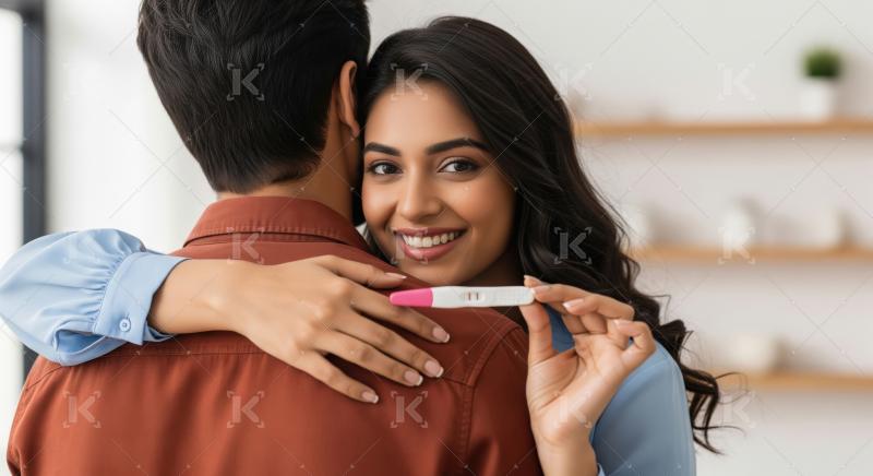 A joyful young Indian couple shares an emotional embrace indoors