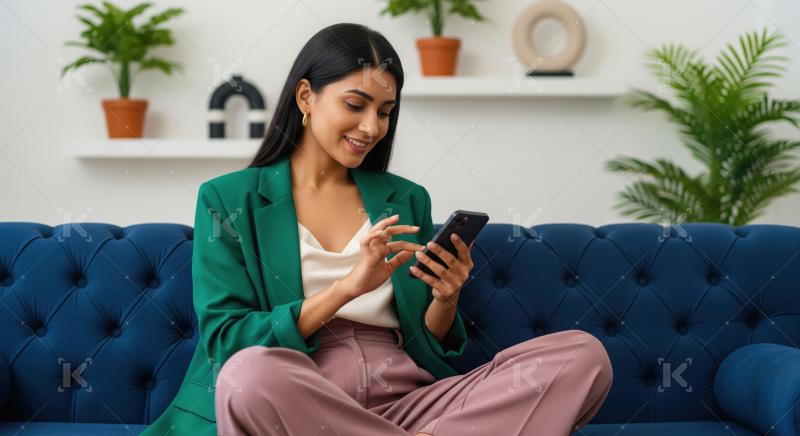 Young beautiful indian woman using smartphone