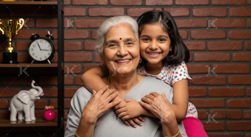 Loving Indian Grandmother and Granddaughter Sharing a Joyful Hug