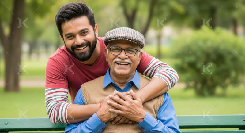 Happy Indian Father and Son Hugging in Park