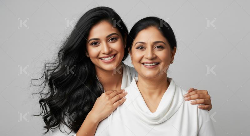 Beautiful Indian Mother and Daughter Smiling, Showing Generation