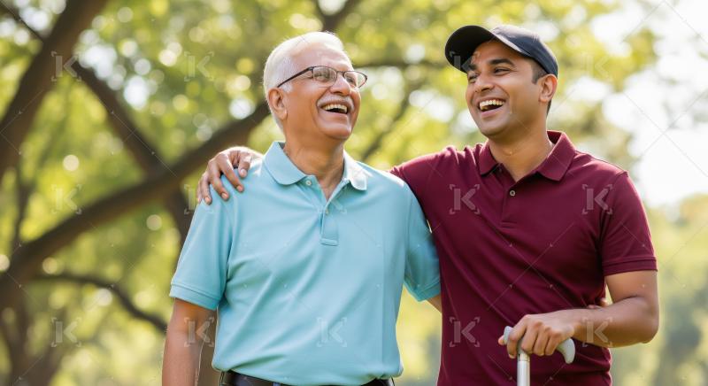 Happy Indian Father and Son Laughing Together Outdoors