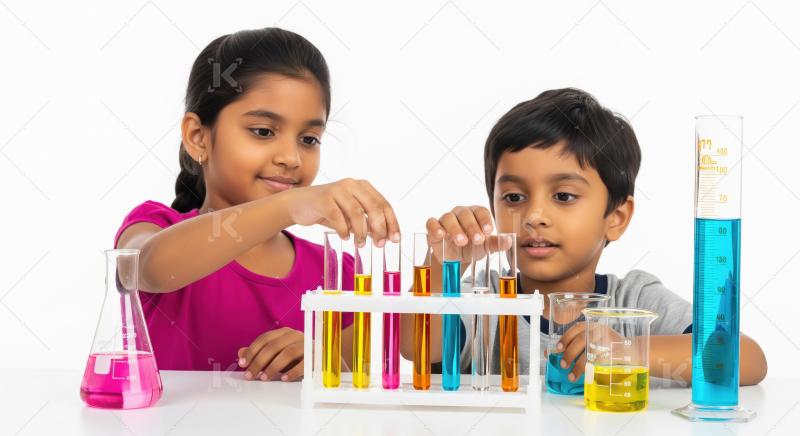 Young Scientists Exploring Chemistry with Vibrant Colors