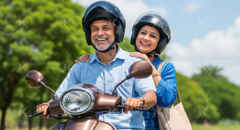 Happy Indian Couple Enjoying Scooter Ride on Sunny Day