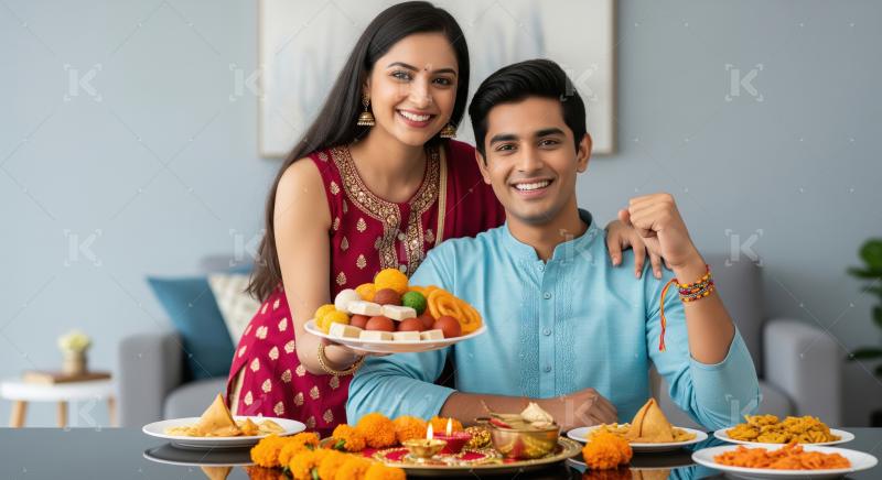 Happy Indian Siblings Celebrate Raksha Bandhan with Traditional