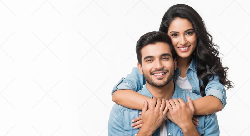 Happy Young Indian Couple Smiling on White Background