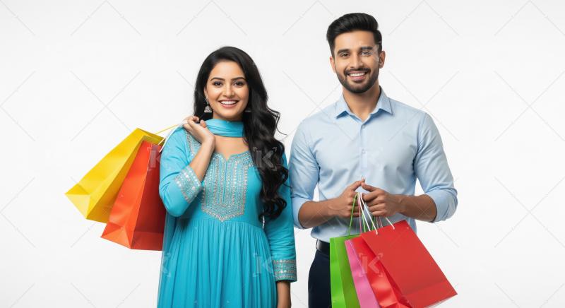 Happy Indian Couple with Shopping Bags