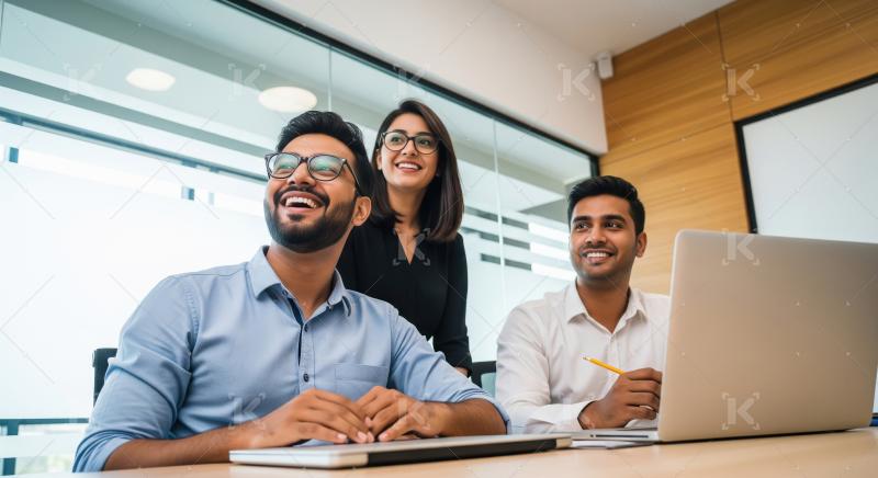 Happy Indian Business Team Collaborating in Modern Office Meetin