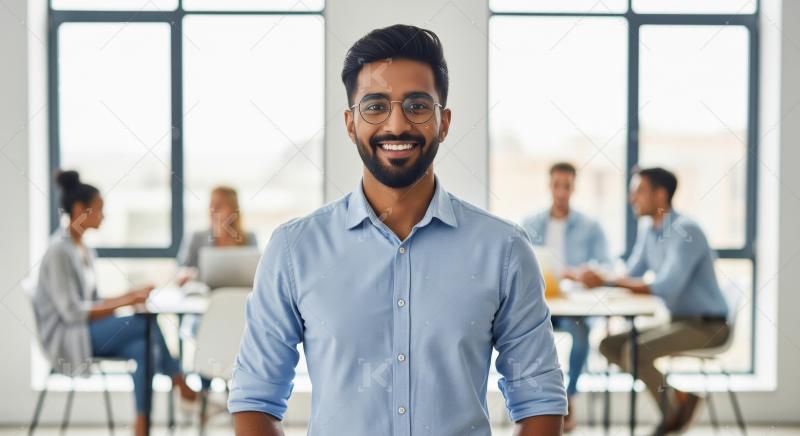 Confident Indian Professional Smiling in Modern Office