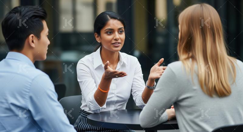 Businesswoman Explaining Ideas to Diverse Colleagues at Outdoor