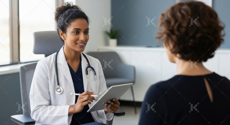 Indian Doctor Consults Patient Using Digital Tablet in Clinic