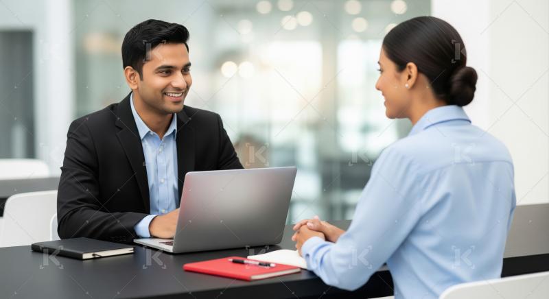 Happy Indian Business Professionals Discussing Work in Modern Of