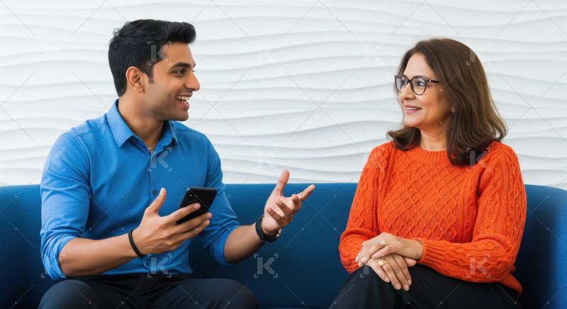 Indian Professionals Discussing Ideas and Technology in Modern O