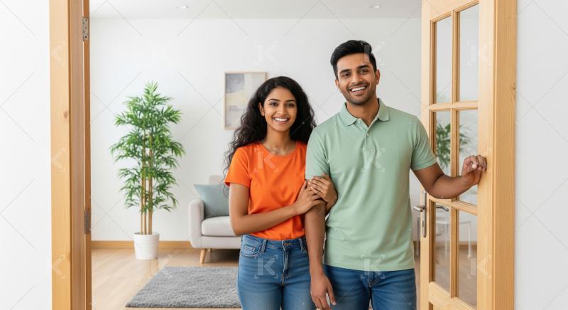 Happy Indian Couple Welcoming You Home