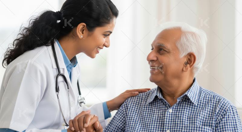 Caring Doctor Comforts Senior Man During Medical Consultation