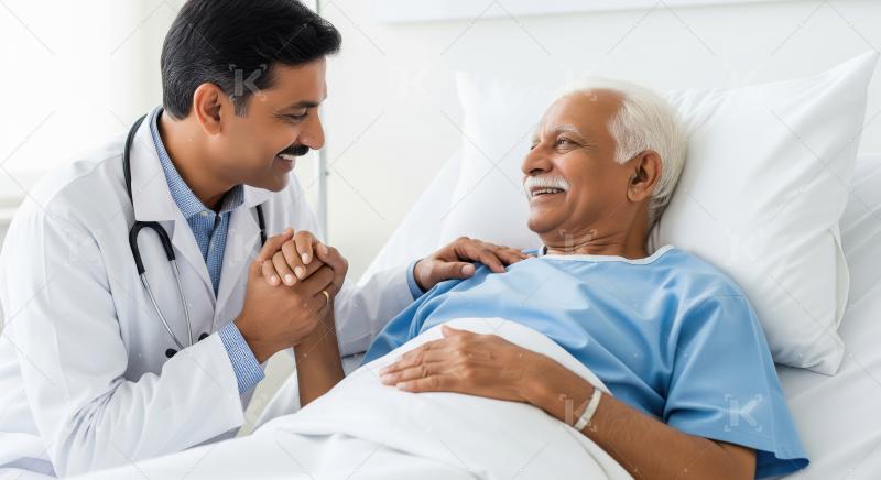 Compassionate Indian Doctor Reassures Smiling Senior Patient in