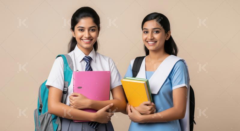 Cheerful Indian Schoolgirls Ready for Studies