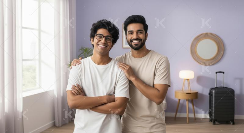 Joyful Young Indian Men Smiling Together in Modern Home