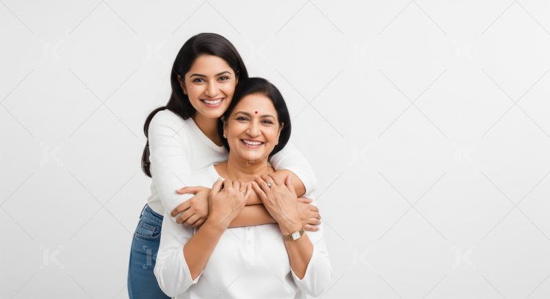 Happy Indian Mother Daughter Embrace, Smiling Joyfully