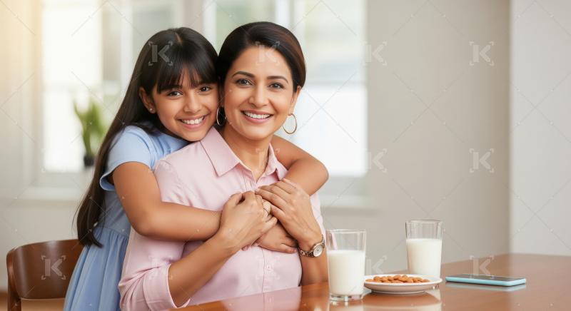 Happy Indian Mother Daughter Hugging Joyfully at Home