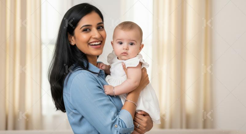Happy Indian Mother Cuddling Her Adorable Baby Indoors