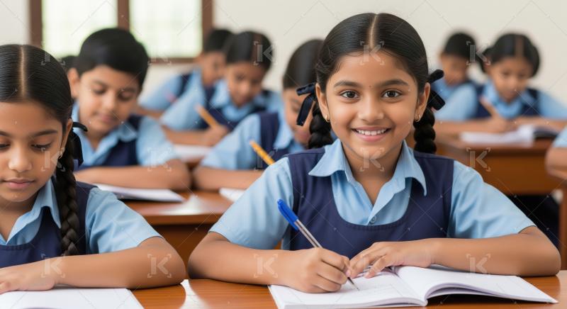 Happy Indian Schoolgirl Smiling and Learning in Classroom