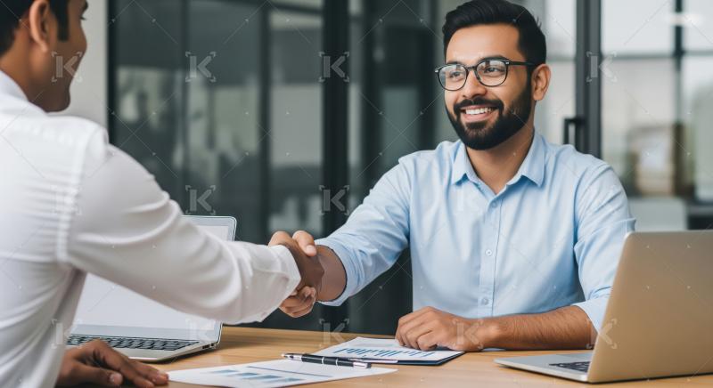 Two Diverse Businessmen Shaking Hands, Sealing Successful Office