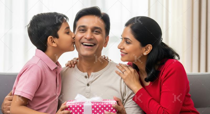Joyful Indian family celebrating a special moment with a gift.