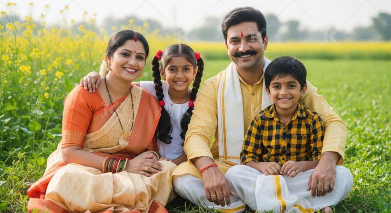 Happy Indian Family Smiling Together in a Beautiful Field